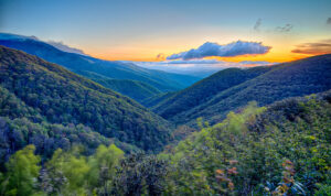 a view of the mountains from Eagles Nest in Banner Elk as the sun goes down